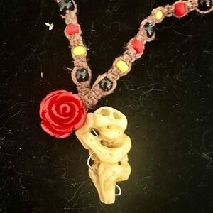 Skeleton and Rose Macrame Necklace